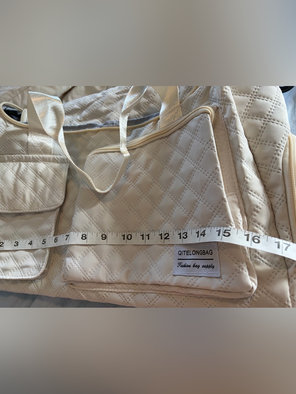 Quilted Cream Travel Duffle Bag - Picture 8 of 12